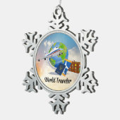 世界旅行者--詰められる行くためにデザイン2用意すれば スノーフレークピューターオーナメント (右)