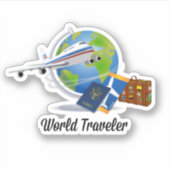 世界旅行者、飛行機、スーツケース、パスポート… シール (正面)