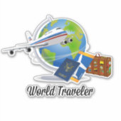 世界旅行者、飛行機、スーツケース、パスポート… シール (正面)