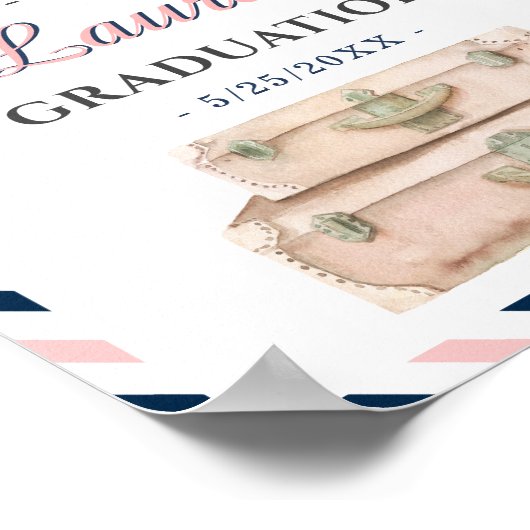 世界旅行航空大学卒業パーティー ネイビーウェルカム ポスター (角)