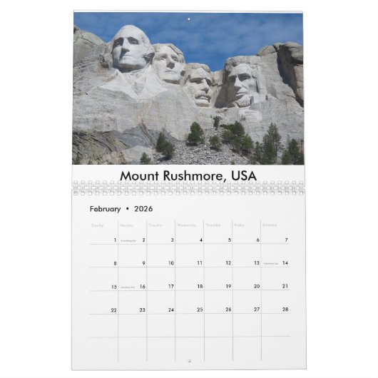 世界旅行Calander カレンダー (2月 2026)