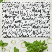 世界書の有名な都市を手に キッチンタオル (折り畳み)