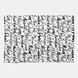 世界書の有名な都市を手に キッチンタオル