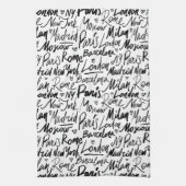 世界書の有名な都市を手に キッチンタオル (縦)