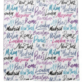 世界書の有名な都市を手に シャワーカーテン (正面)