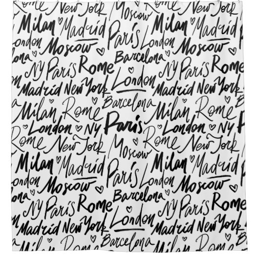 世界書の有名な都市を手に シャワーカーテン (正面)