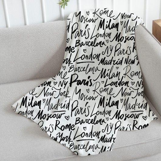 世界書の有名な都市を手に フリースブランケット