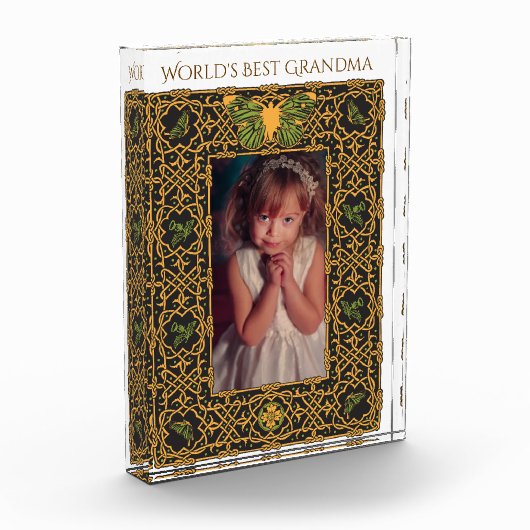 "世界最も最高のな祖母"でのための華美なケルト族フレーム フォトブロック (左)