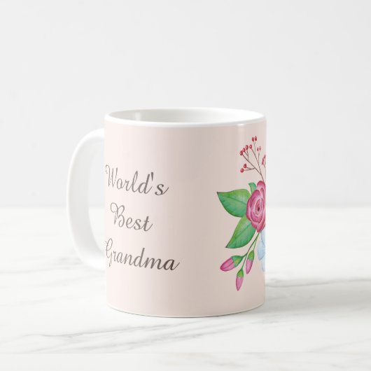 "世界最も最高のな祖母"の水彩画の花の花束 コーヒーマグカップ (正面左)