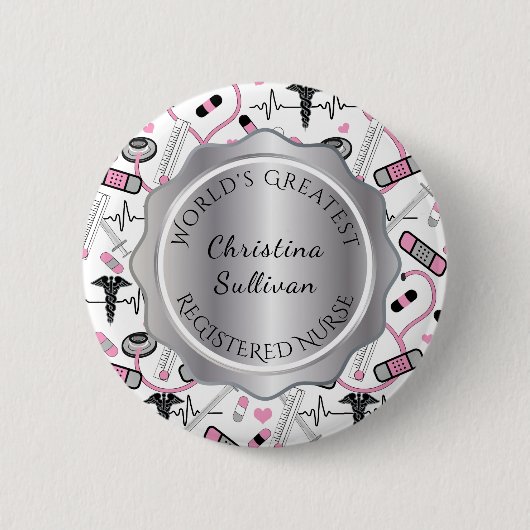 世界最大の医療ナース |ドクター名 缶バッジ (正面)