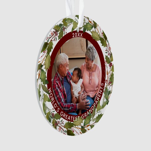 世界最大の祖父母2人がクリスマス写真を撮る オーナメント (正面)