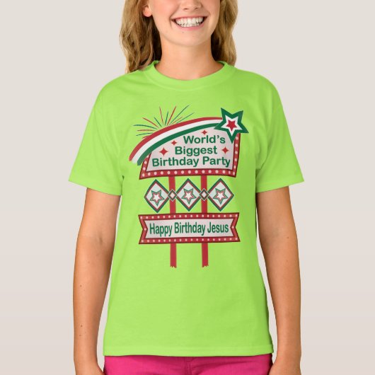 世界最大の誕生日パーティーの電飾看板 Tシャツ (正面)