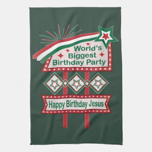 世界最大の誕生日パーティーマーキー キッチンタオル (縦)