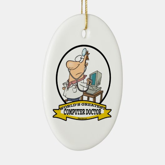 世界最大級のコンピュータードクターの男性の漫画 セラミックオーナメント (右)
