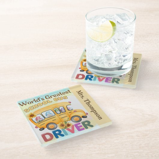 世界最大級のスクールバスドライバーパーソナライズされた ガラスコースター (アングル)