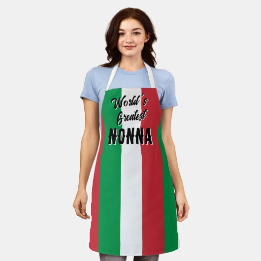 世界最大級のノナ国旗のキッチンエプロンイタリアンン エプロン (着用した状態)