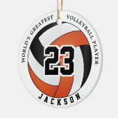 世界最大級のバレーボール選手、オレンジとブラック セラミックオーナメント (左)