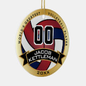 世界最大級のバレーボール選手，赤，白い青 セラミックオーナメント (右)