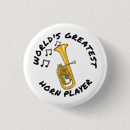 世界最大級のホルン奏者、テノールおもしろいホーン 缶バッジ