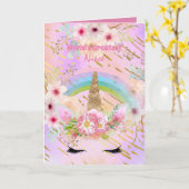 世界最大級の姪のユニコーン顔ピンク金ゴールドギフト カード (黄色い花)