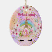 世界最大級の姪のユニコーン顔ピンク金ゴールドギフト セラミックオーナメント (右)