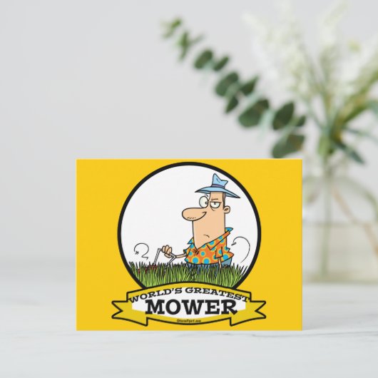 世界最大級の芝刈り機の男の漫画 ポストカード (スタンド正面)