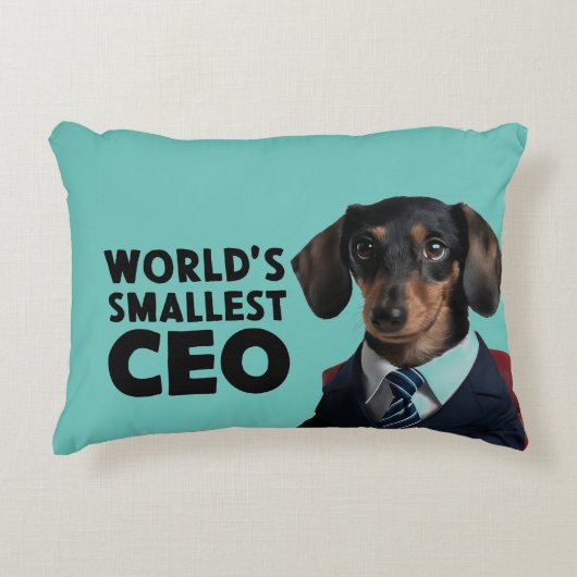 世界最小のCEO、可愛いおもしろいdachshungスーツ アクセントクッション (正面)