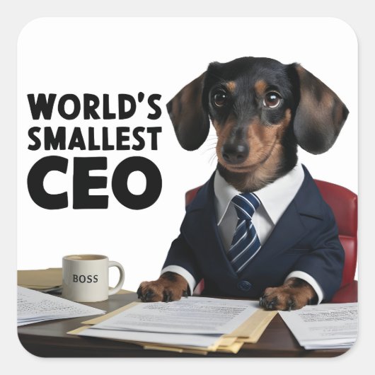 世界最小のCEO、可愛いおもしろいdachshungスーツ スクエアシール (正面)