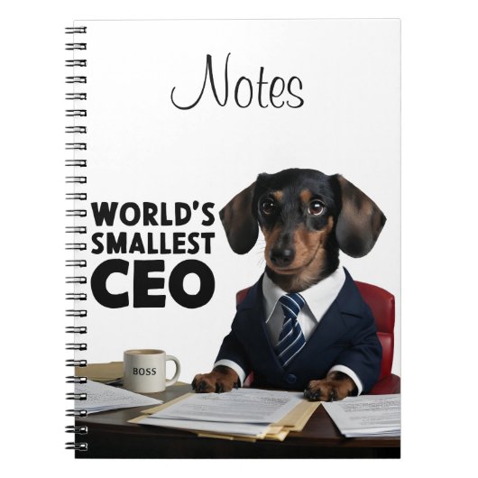 世界最小のCEO、可愛いおもしろいdachshungスーツ ノートブック (正面)