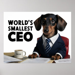 世界最小のCEO、可愛いおもしろいdachshungスーツ ポスター