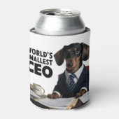 世界最小のCEO、可愛いおもしろいdachshungスーツ 缶クーラー (缶正面)