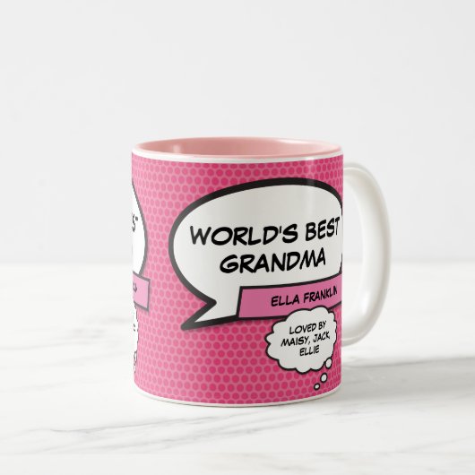世界最高のおばあんクールのおもしろい漫画ブックピンク ツートーンマグカップ (正面右)