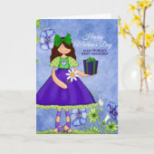 世界最高のでおばあちゃん紫の少女の母の日 カード (黄色い花)