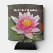 世界最高ののおばあちゃんピンクの水百合の花 缶クーラー (裏面)