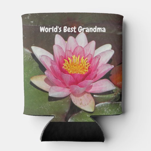世界最高ののおばあちゃんピンクの水百合の花 缶クーラー (裏面)