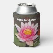 世界最高ののおばあちゃんピンクの水百合の花 缶クーラー (缶裏面)