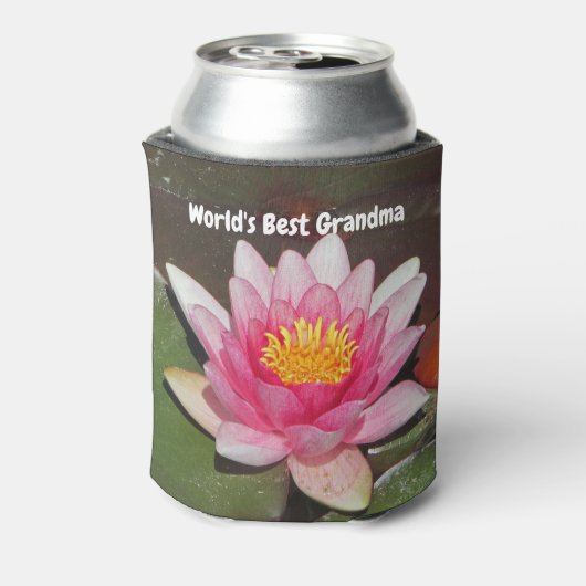 世界最高ののおばあちゃんピンクの水百合の花 缶クーラー (缶裏面)