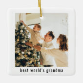 世界最高ののおばあちゃん | 2枚の写真 セラミックオーナメント (正面)