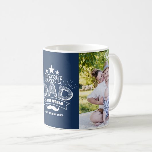 世界最高ののパパ2つフォトブルーの父の日 コーヒーマグカップ (正面右)