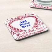 世界最高のの母さん！フォト赤いハート コースター (左側)