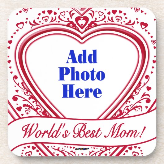 世界最高のの母さん！フォト赤いハート コースター (正面)