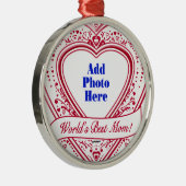 世界最高のの母さん!フォト赤いハート メタルオーナメント (右)