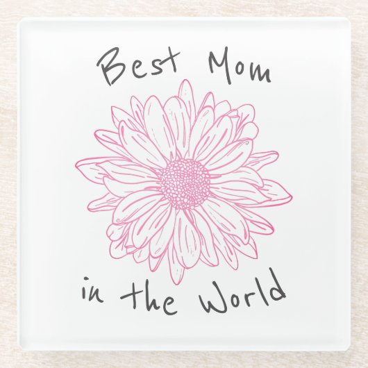 世界最高のの母ピンクのフローラ ガラスコースター (正面)
