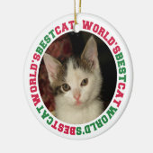 世界最高のの猫の赤い前足のペットカスタム写真 セラミックオーナメント (左)