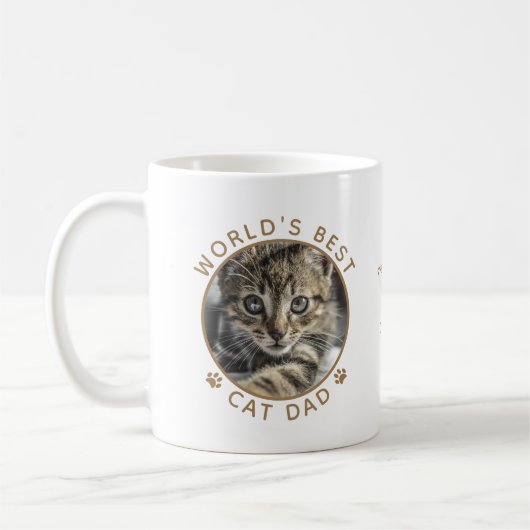 世界最高のの猫パパ金ゴールドパーソナライズされた名写真 コーヒーマグカップ (左)