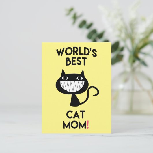 世界最高のの猫母さん!おもしろいはがき ポストカード (スタンド正面)