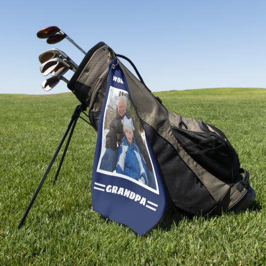 世界最高ののGrandpaカスタム写真パーソナライズされた ゴルフタオル (グリーン)