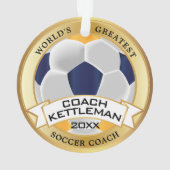 世界最高のサッカーコーチ、金ゴールド、海軍、ホワイト オーナメント (裏面)