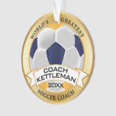 世界最高のサッカーコーチ、金ゴールド、海軍、ホワイト オーナメント (正面)