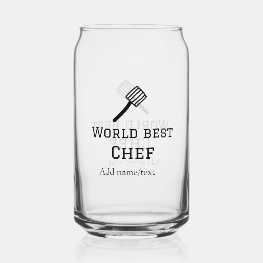 世界最高のシェフ追加ネーム文字料理最高のbarbecu ガラス缶 (正面)